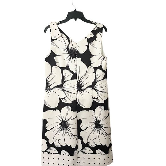 TALBOTS Black and White Floral Shift Sleeveless Shift Dress w/Bow Womens Size 10 - Picture 4 of 14